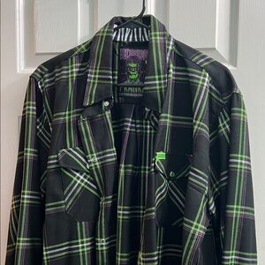 DIXXON Black and Green Plaid Shirt Jacket